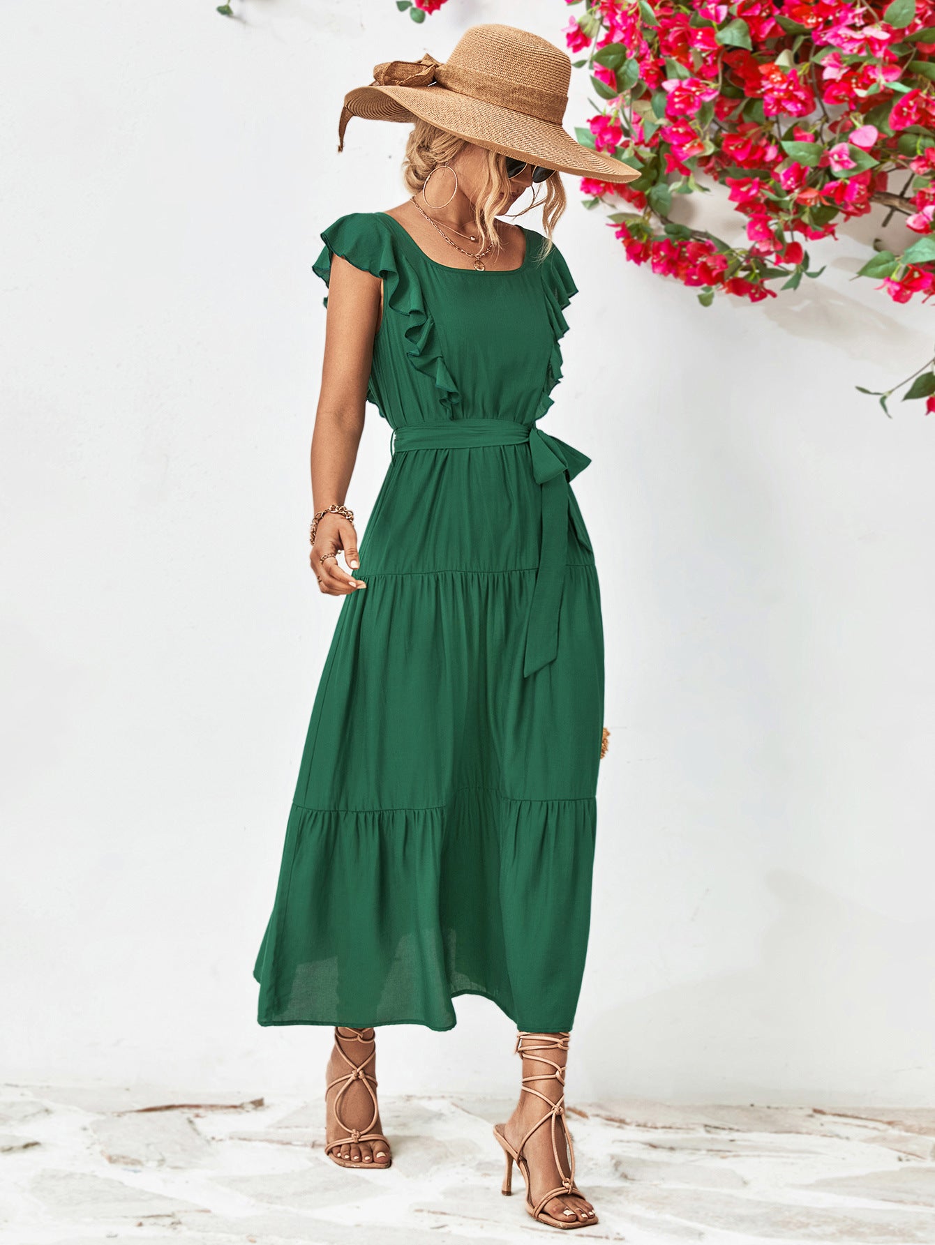 Honeybee Mumford's Tie Belt Ruffled Tiered Dress