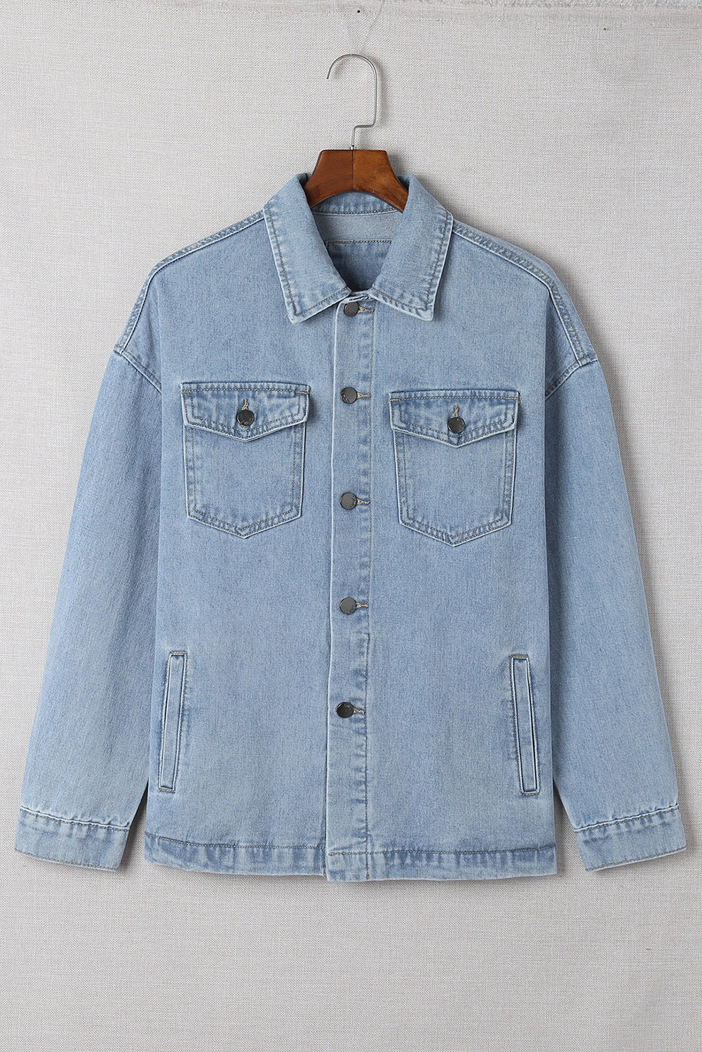 Honeybee Mumford's Sky Blue Acid Wash Flap Pocket Boyfriend Shacket