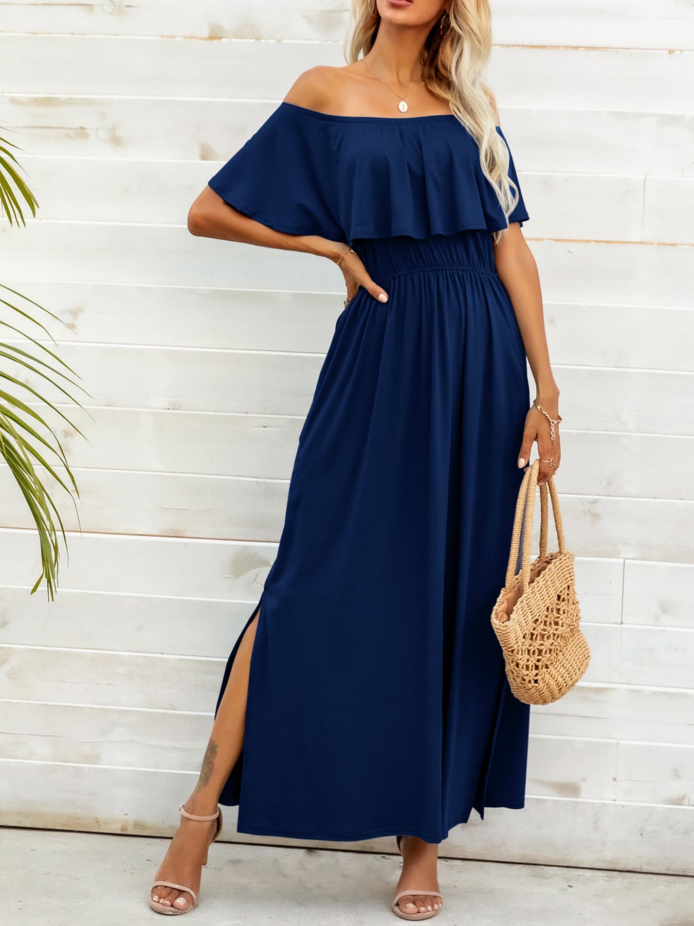 Honeybee Mumford's Off-Shoulder Slit Maxi Dress