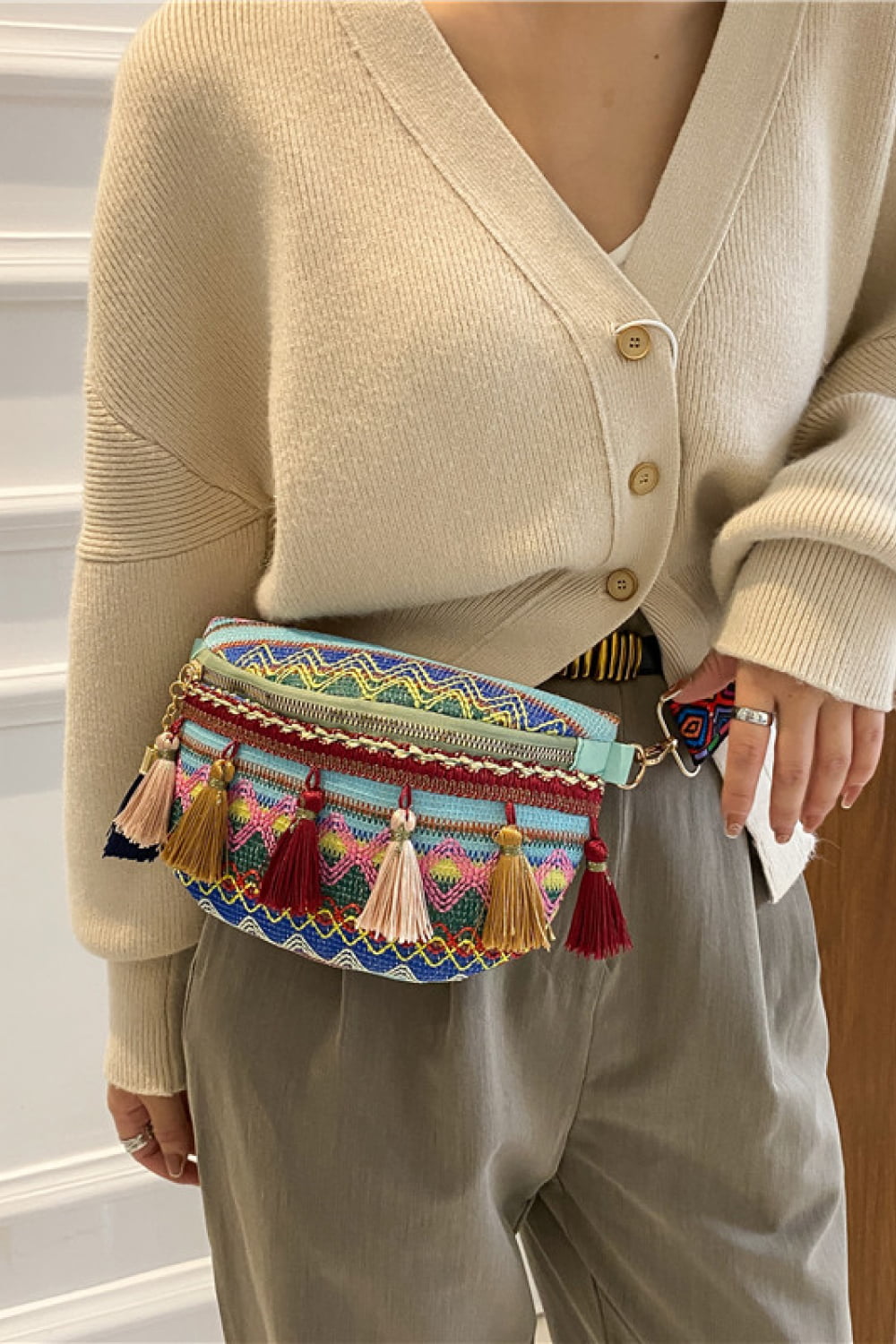 honeybee Mumford's Bohemian Sling Bag with Tassels