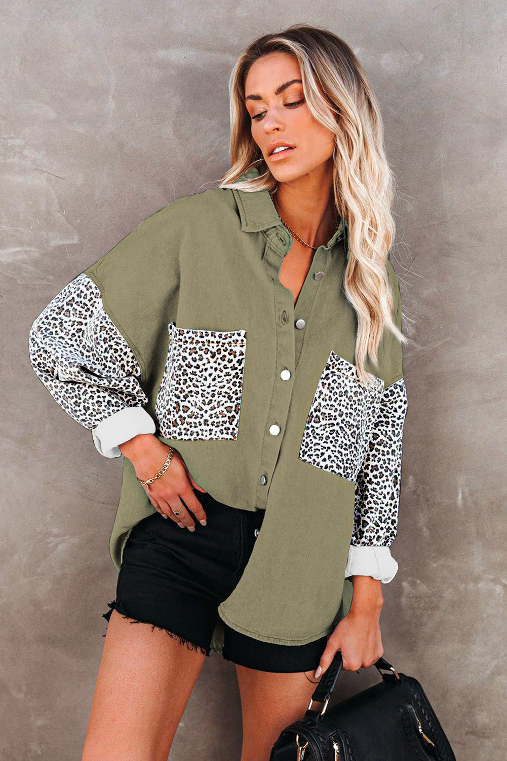 Honeybee Mumford's Contrast Leopard Denim Jacket