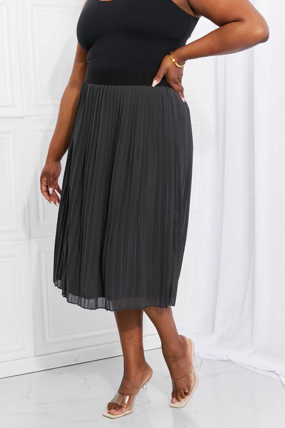 Honeybee Mumford's Full Size Romantic At Heart Pleated Chiffon Midi Skirt