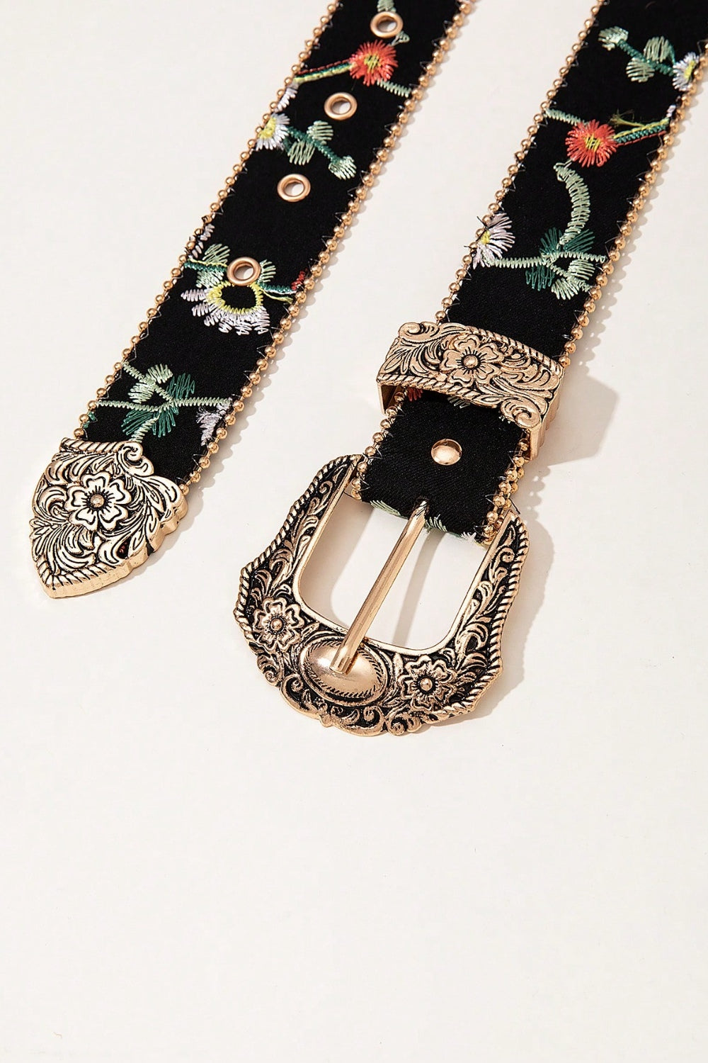 Honeybee Mumford's Embroidered Leather Adjustable Buckle Belt