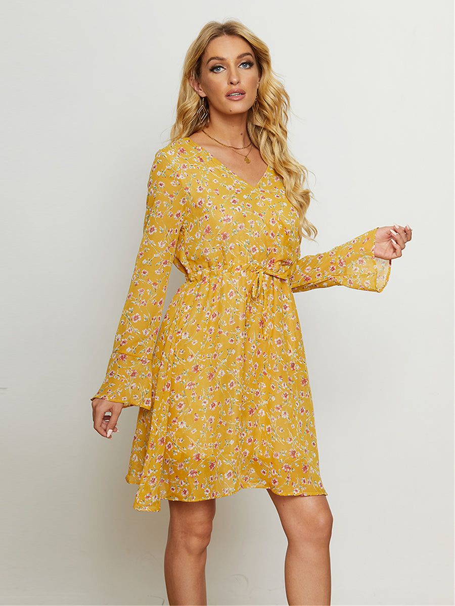 Honeybee Mumford's Floral Drawstring Waist V-Neck Dress