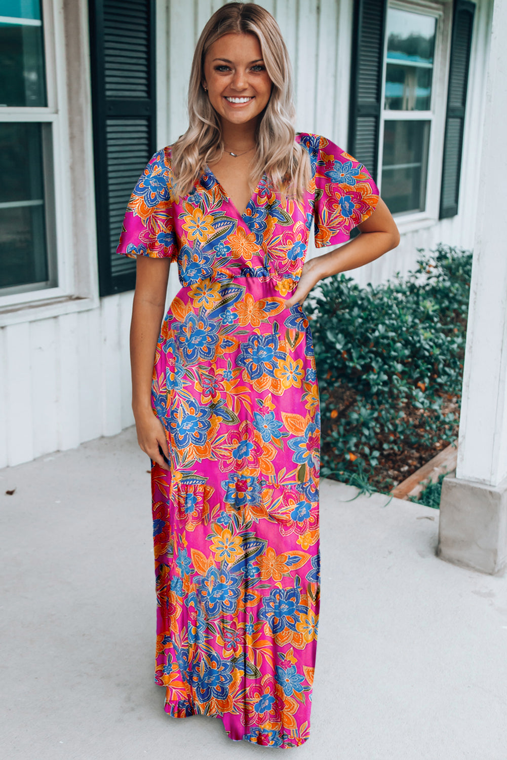 Honeybee Mumford's Rose Wrap V Neck Floral Maxi Dress