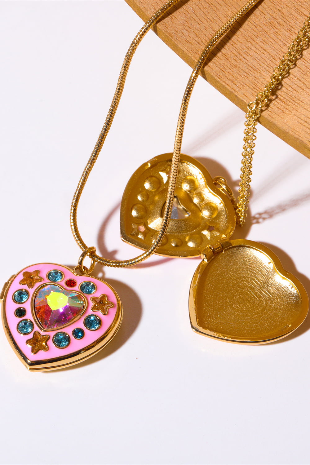 Honeybee Mumford's Rhinestone Decor Heart Box Pendant Necklace