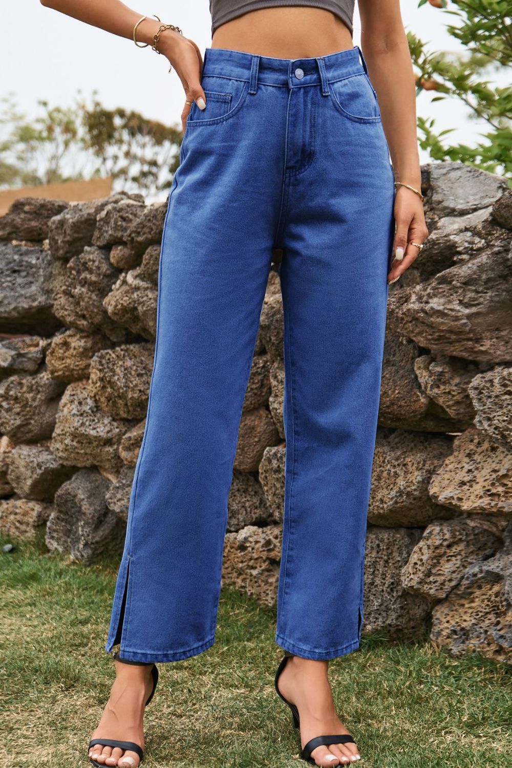 Honeybee Mumford's High Waist Loose Fit Ankle Slit Jeans