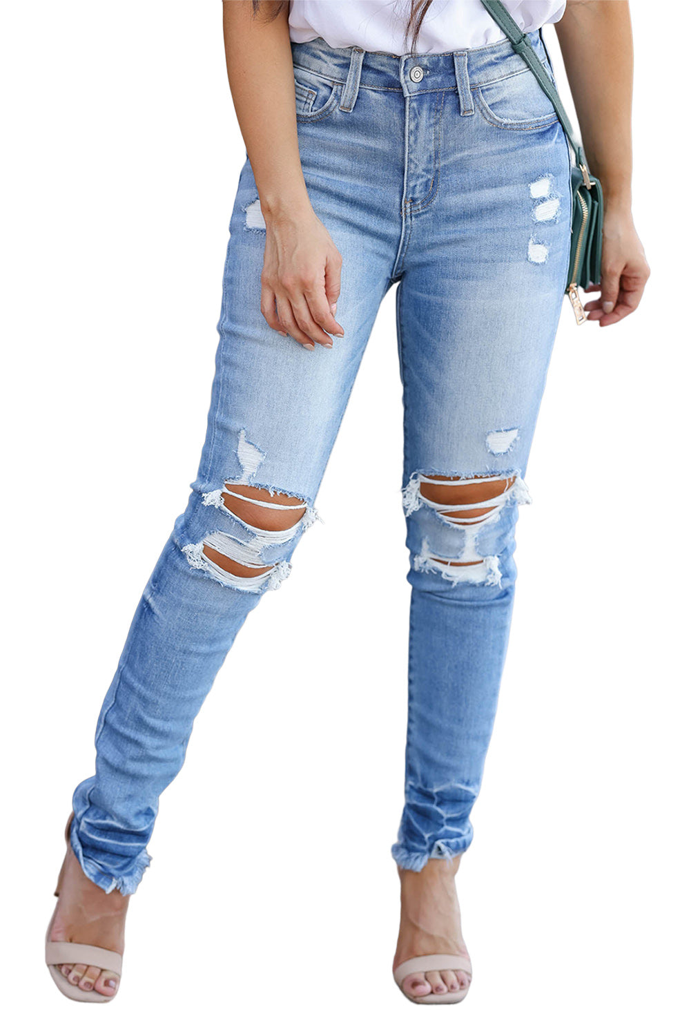 Honeybee Mumford's Light Blue Vintage Distressed Ripped Skinny Jeans