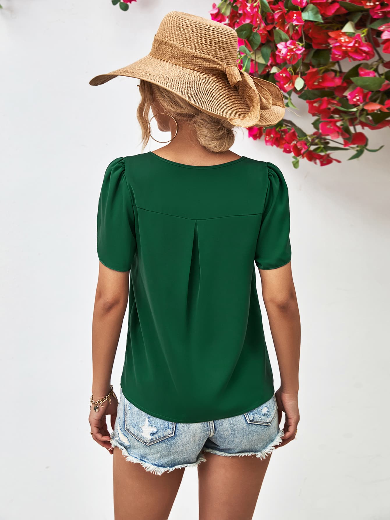 Honeybee Mumford's Cutout Round Neck Petal Sleeve Blouse