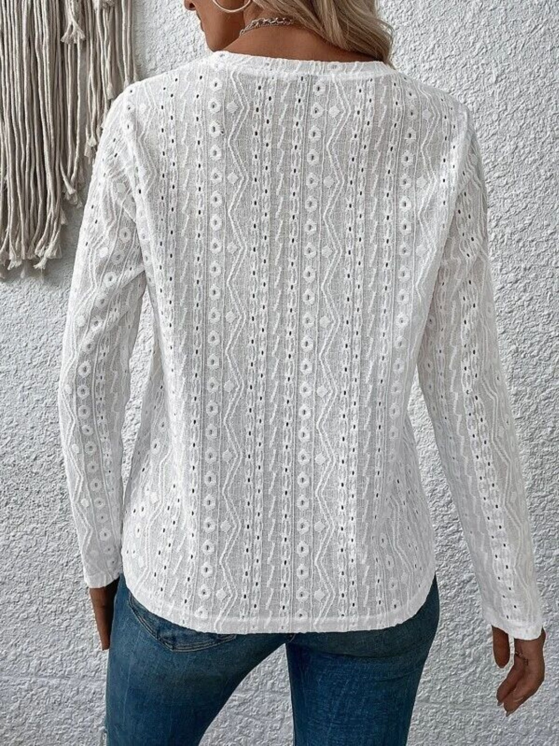 Honeybee Mumford's Eyelet Round Neck Long Sleeve Blouse