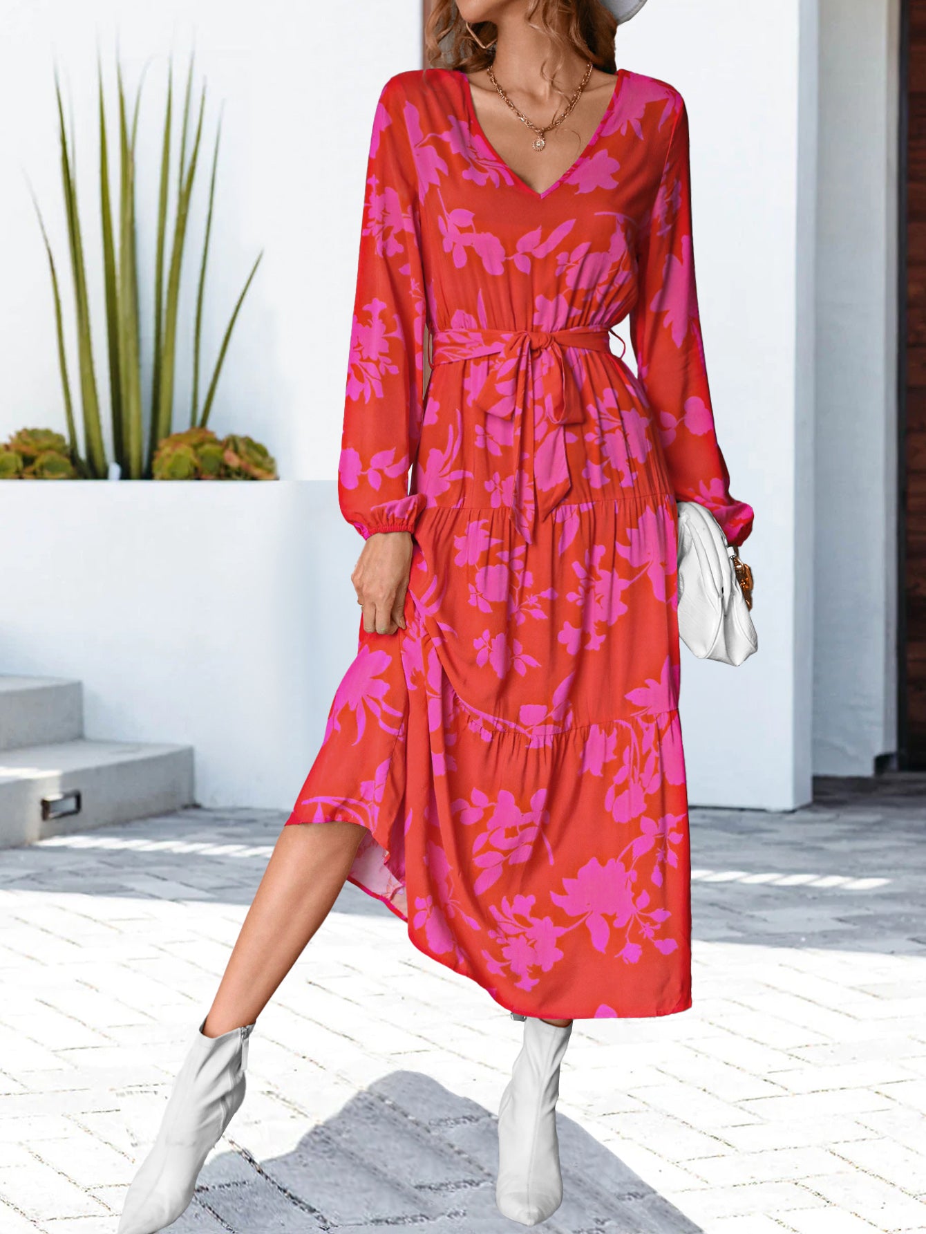 Honeybee Mumford's Floral V-Neck Long Sleeve Dress