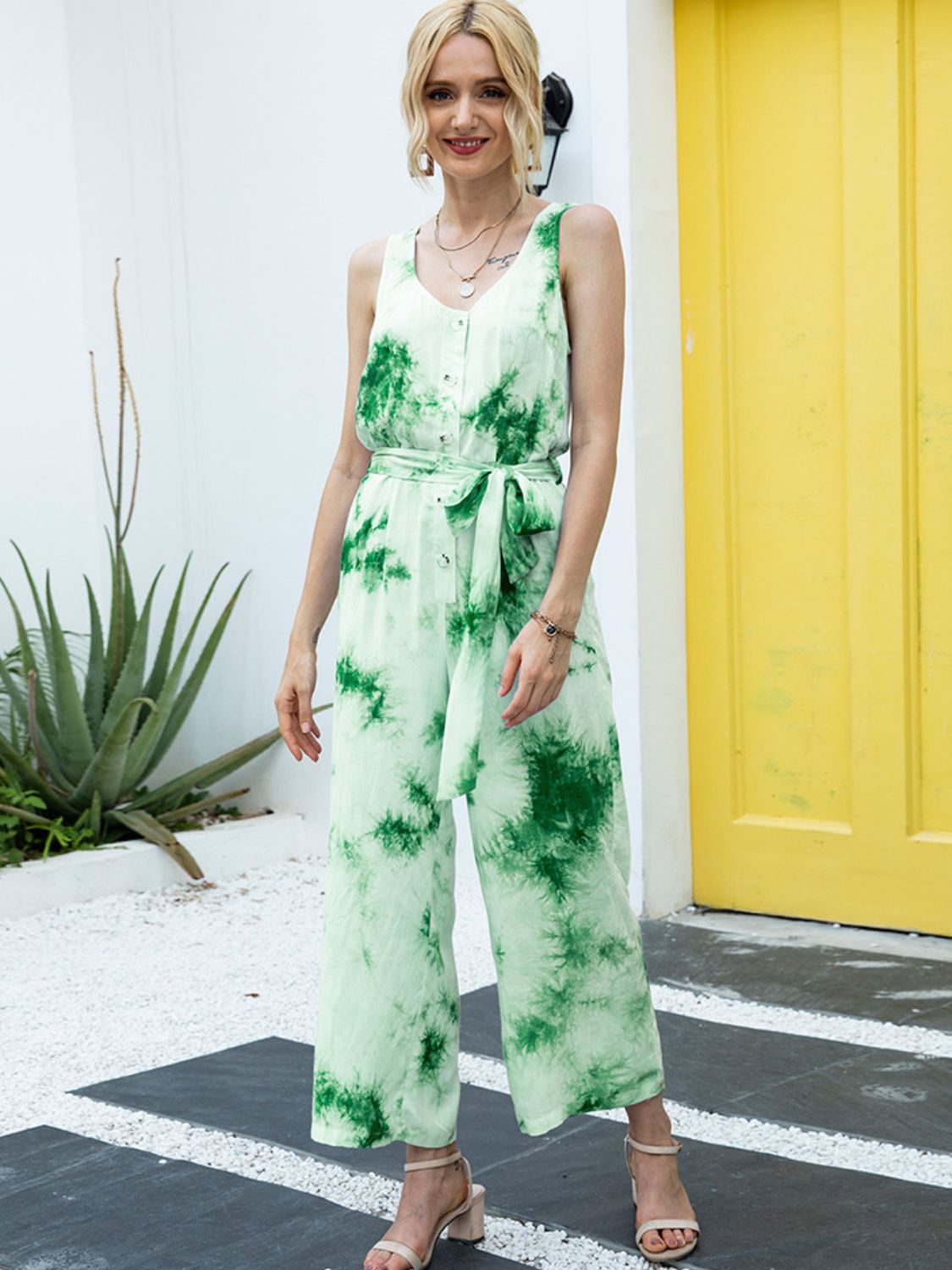 Honeybee Mumford's Tie-Dye Tie Waist Sleeveless Jumpsuit