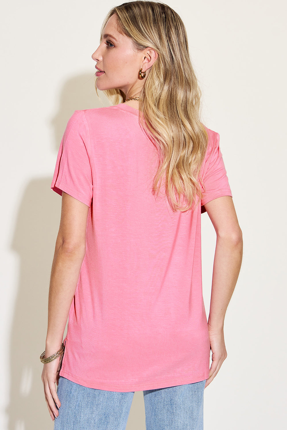 Honeybee Mumford's V-Neck High-Low T-Shirt (Black, Pink, Dark Gray and more)