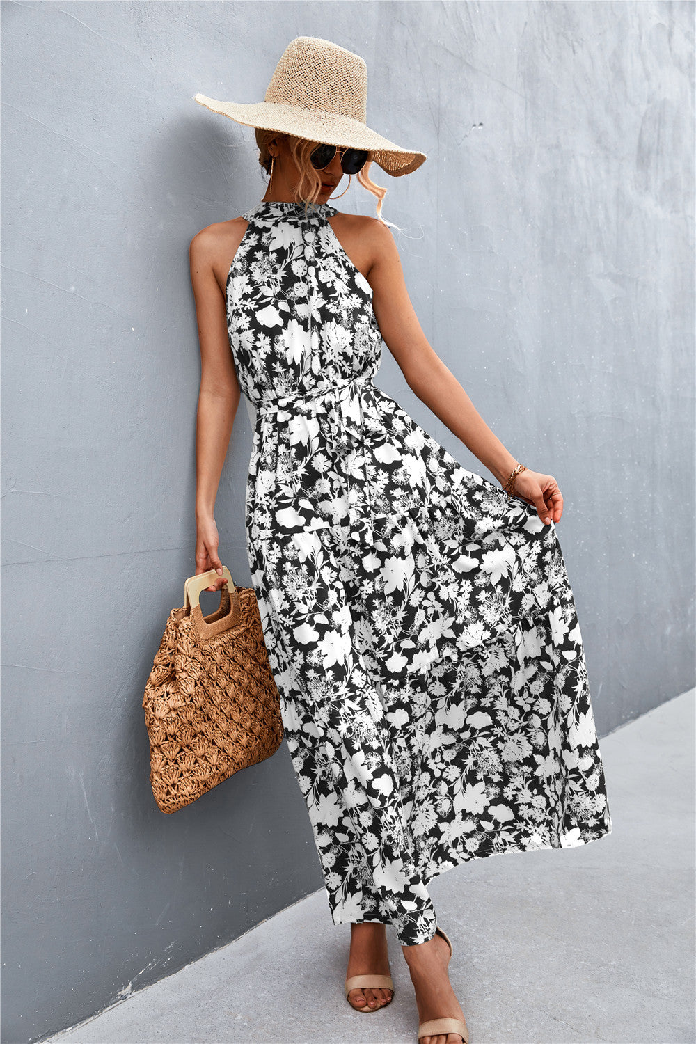 Honeybee Mumford's Printed Sleeveless Tie Waist Maxi Dress