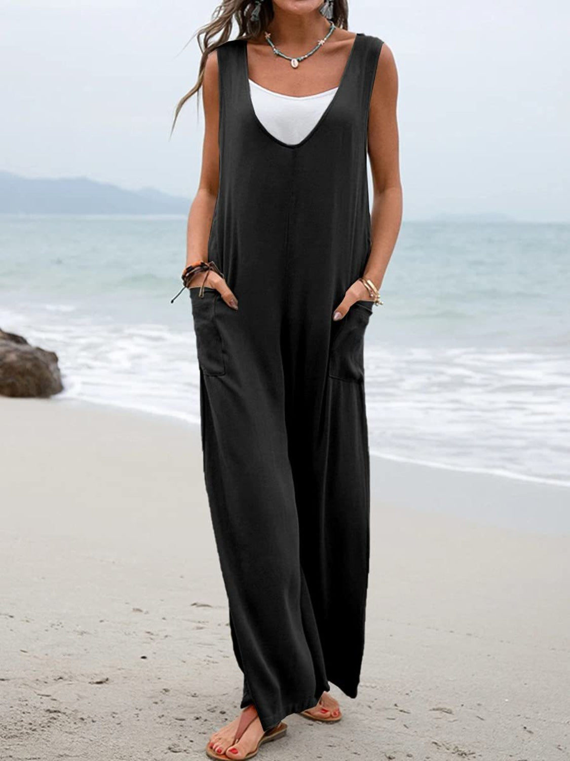 Honeybee Mumford's Full Size Wide Strap Jumpsuit with Pockets