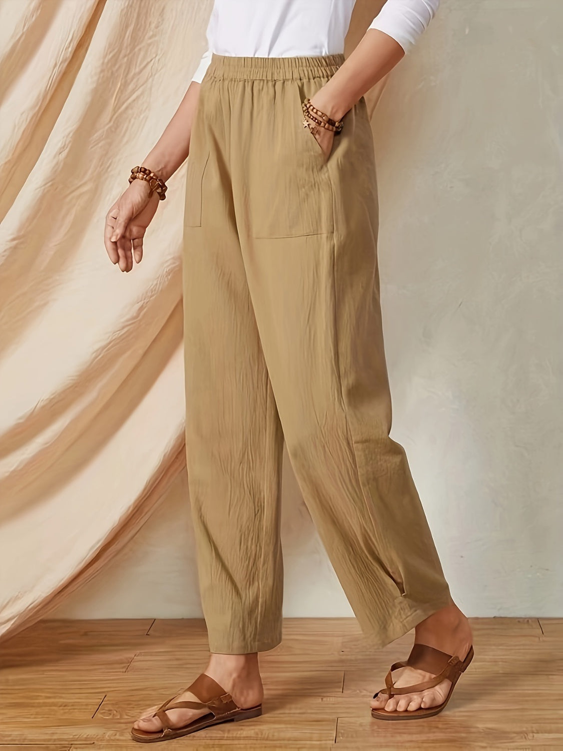 Honeybee Mumford's Full Size Elastic Waist Pants with Pockets