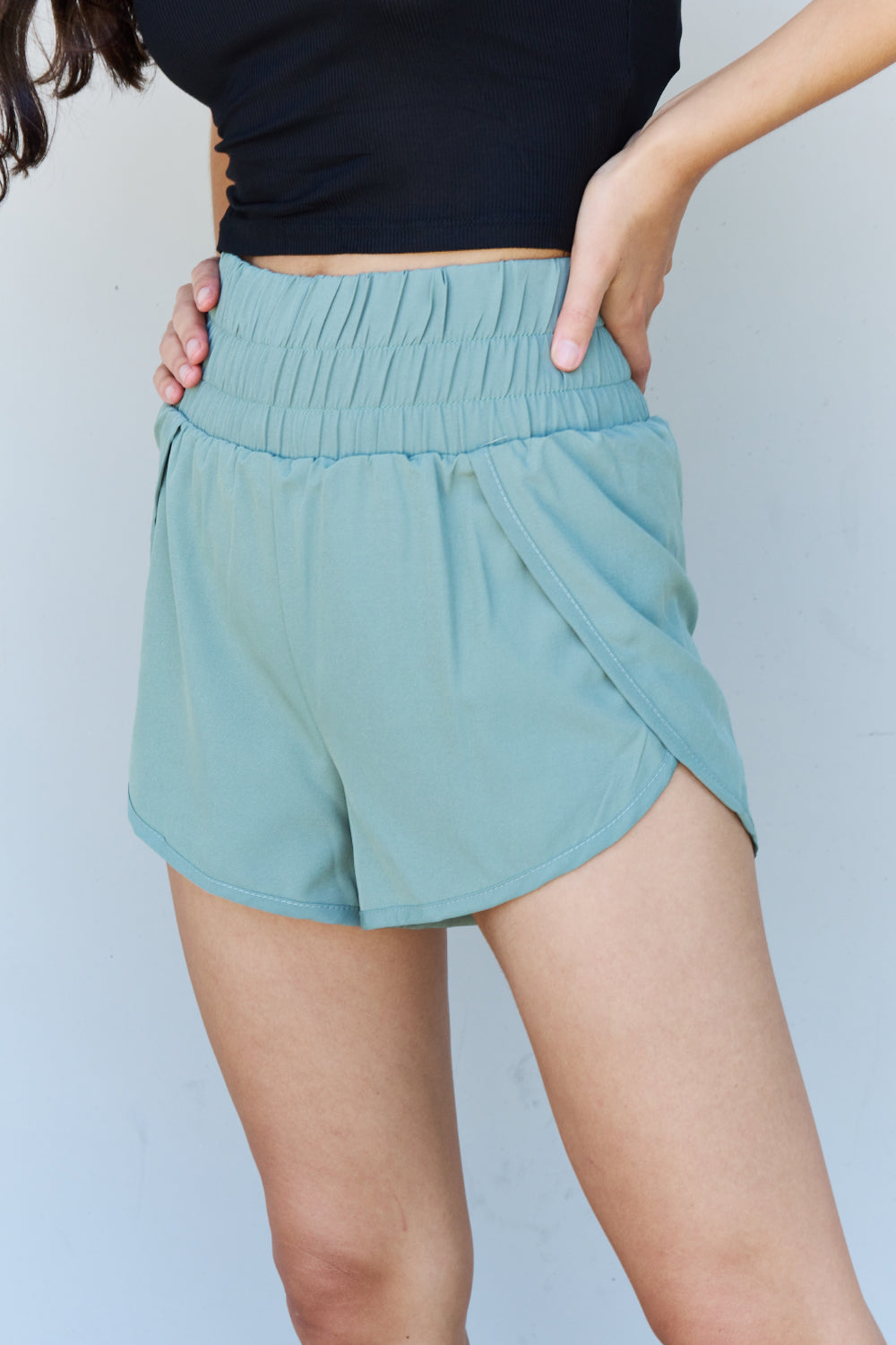 Honeybee Mumford's Stay Active High Waistband Active Shorts in Pastel Blue