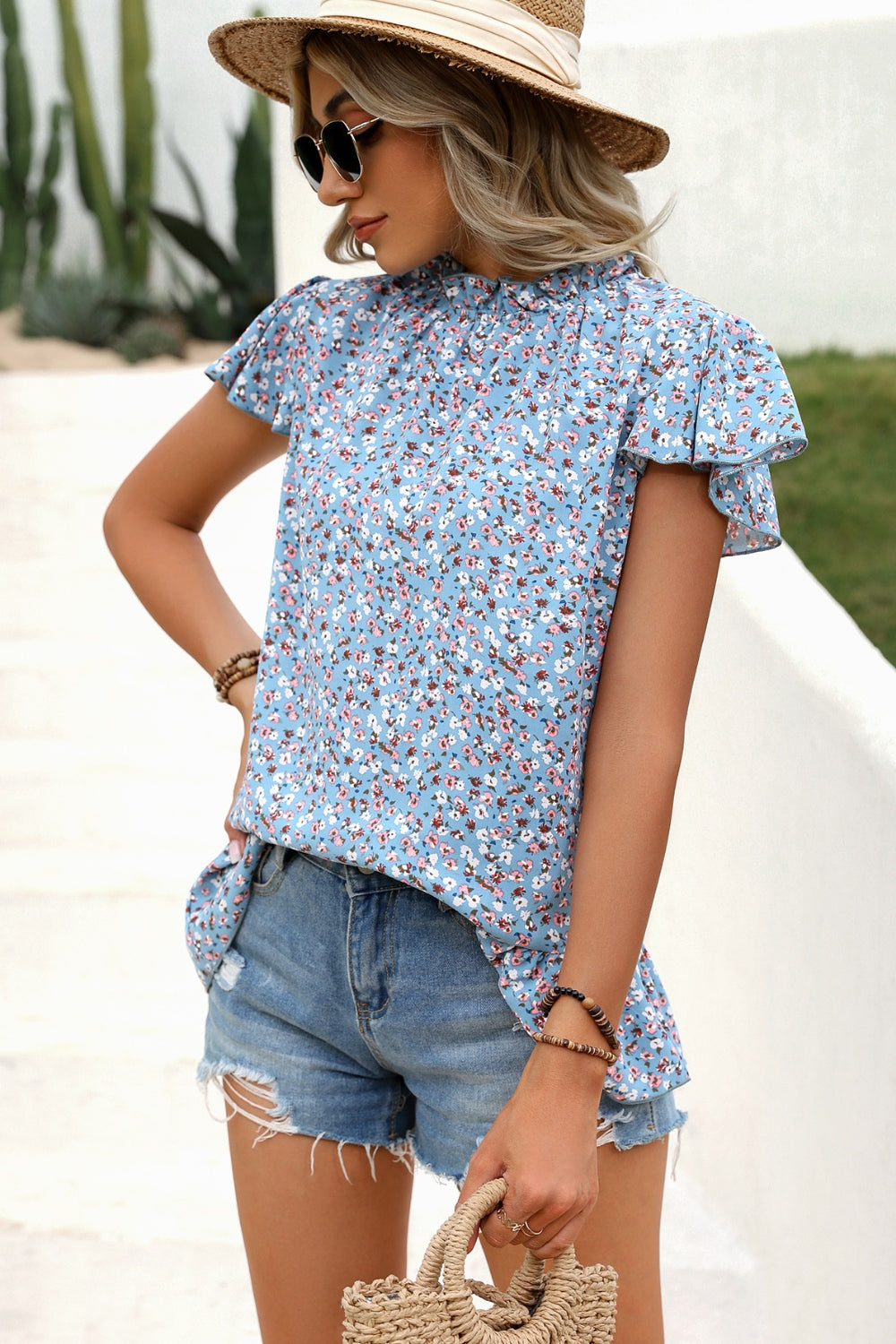 Honeybee Mumford's Ditsy Floral Mock Neck Short Sleeve T-Shirt