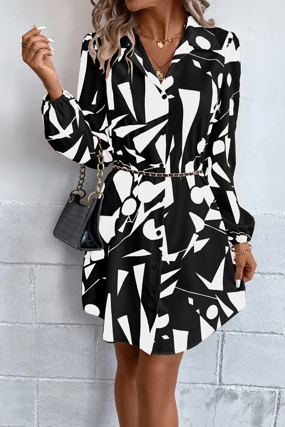 Honeybee Mumford's Geometric Long Sleeve Shirt Dress