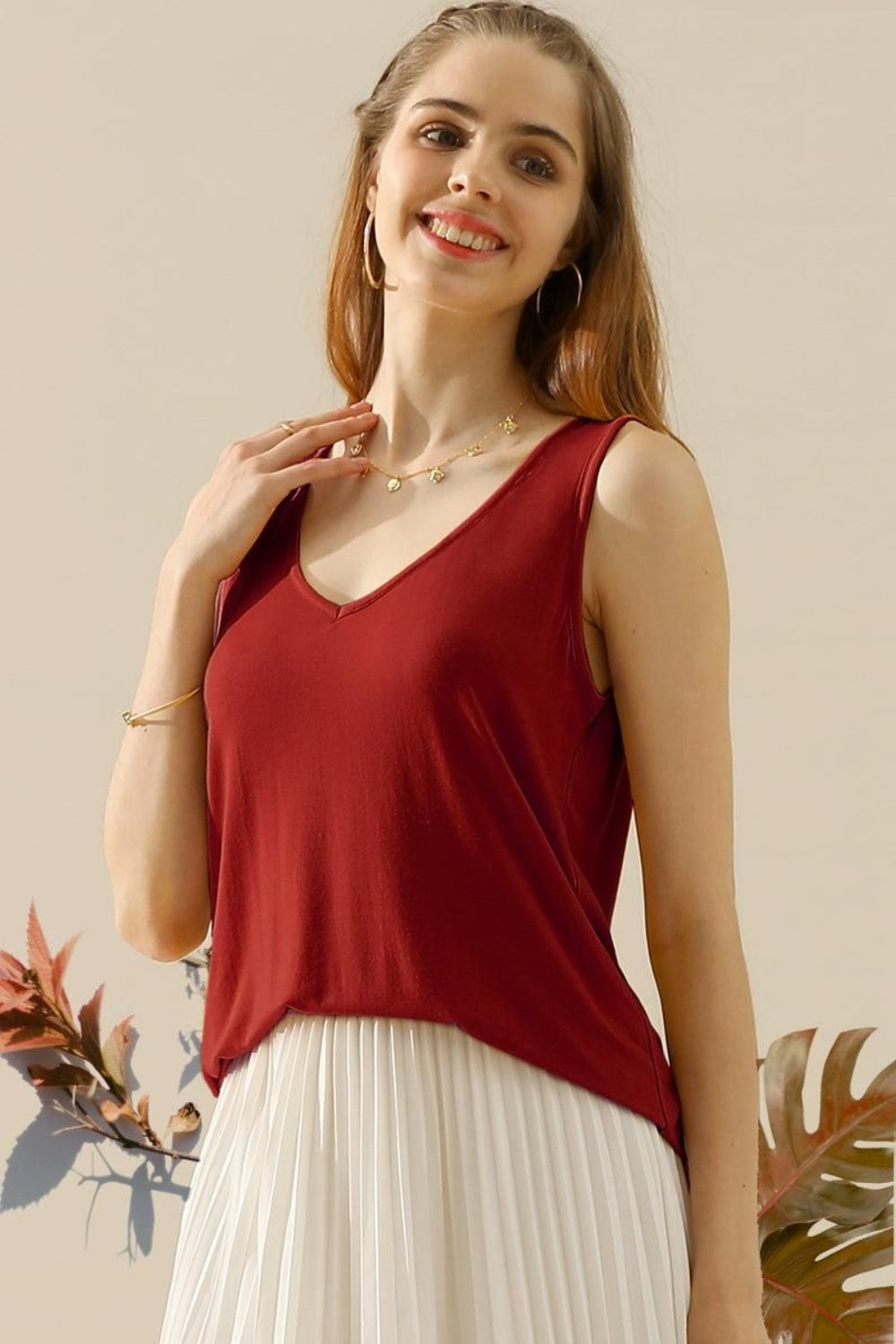 Honeybee Mumford's Full Size V-Neck Curved Hem Tank