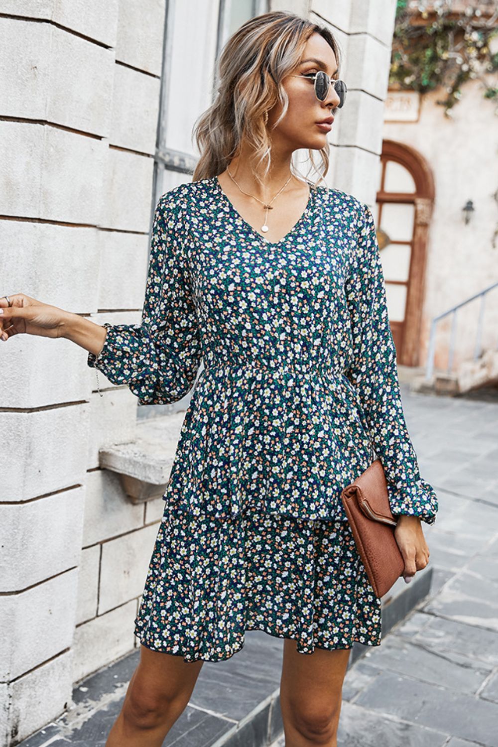 Honeybee Mumford's Floral V-Neck Layered Dress