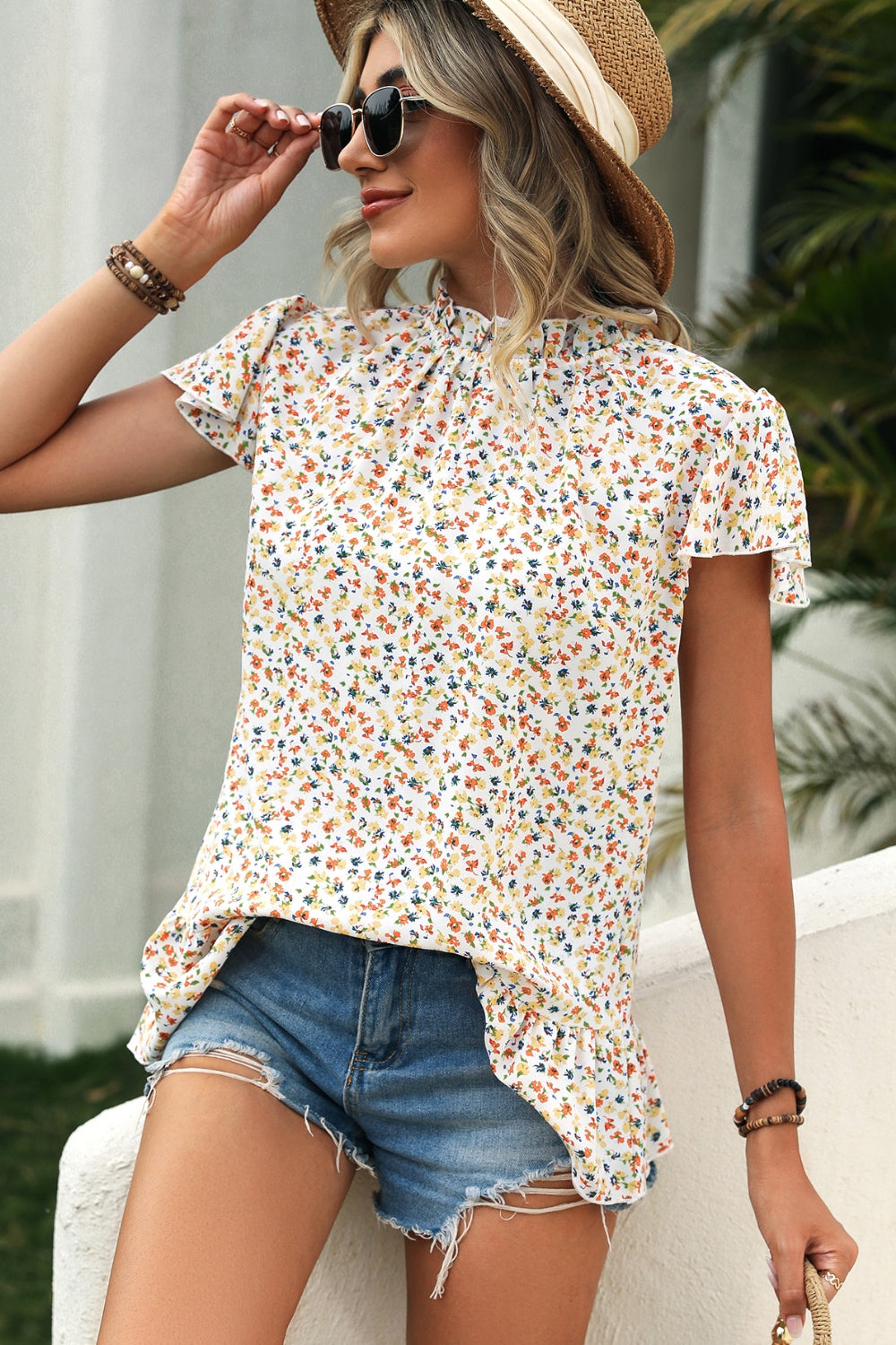 Honeybee Mumford's Ditsy Floral Mock Neck Short Sleeve T-Shirt