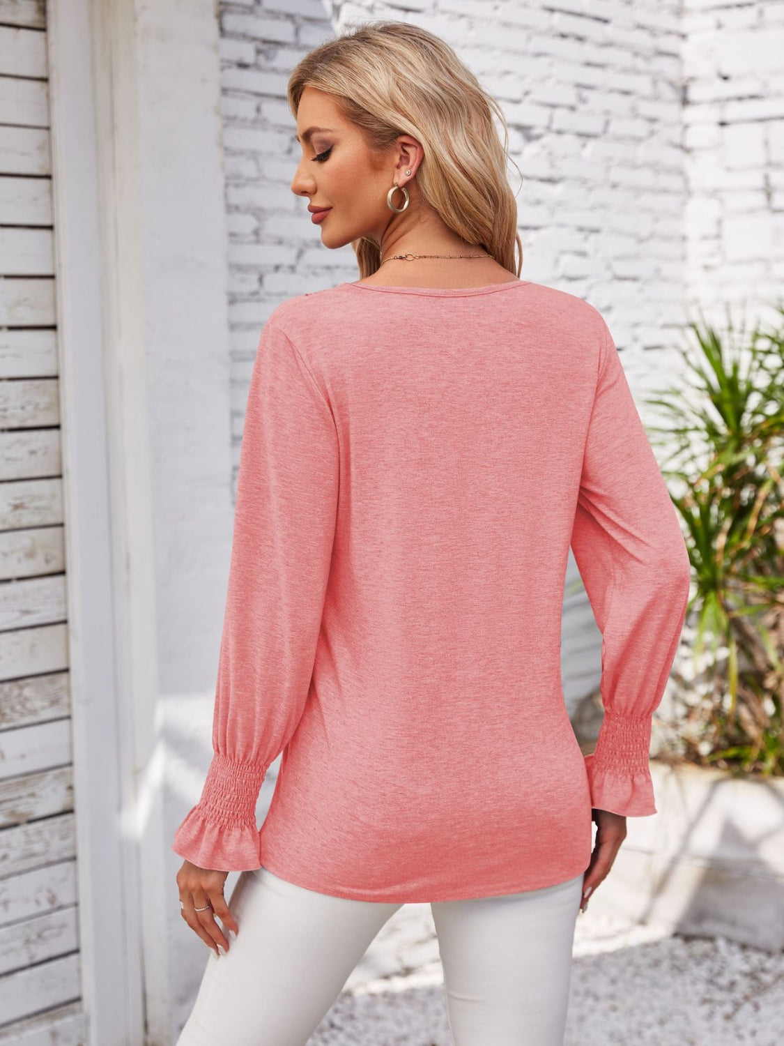 Honeybee Mumford's Smocked V-Neck Long Sleeve Blouse