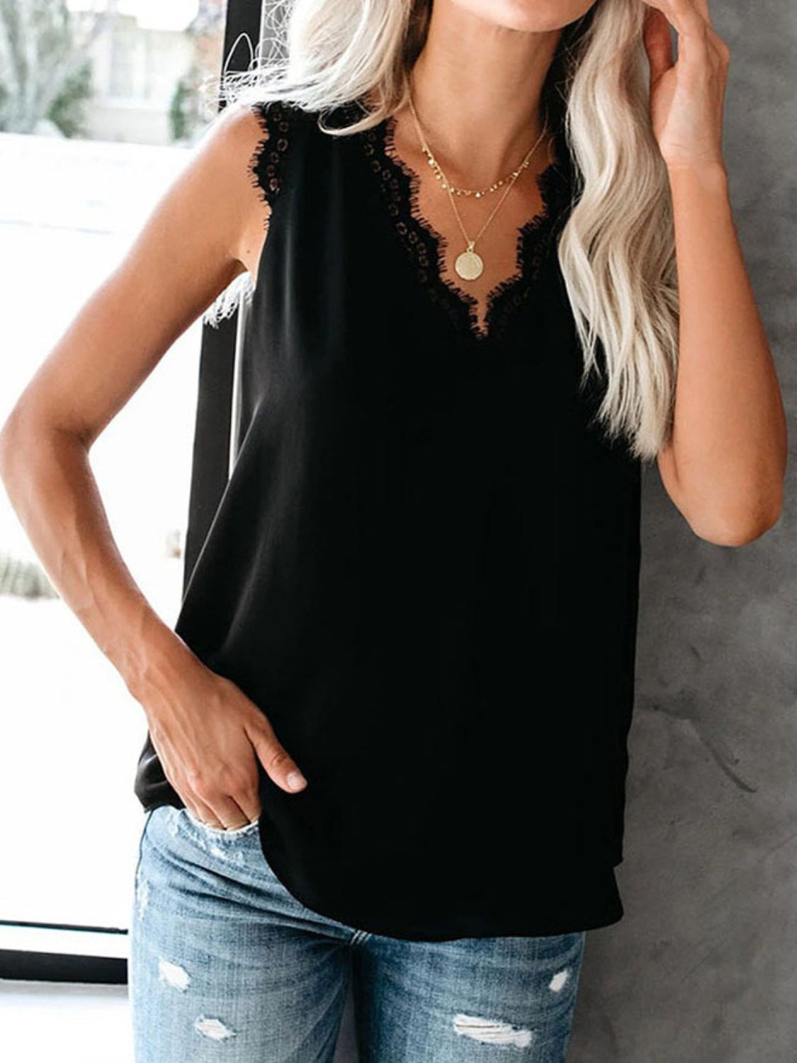 Honeybee Mumford's Lace Detail V-Neck Tank