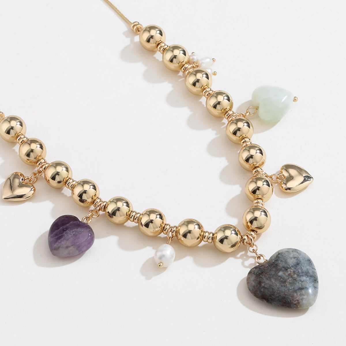 honeybee Mumford's Natural Stone Gold-Plated Heart Necklace