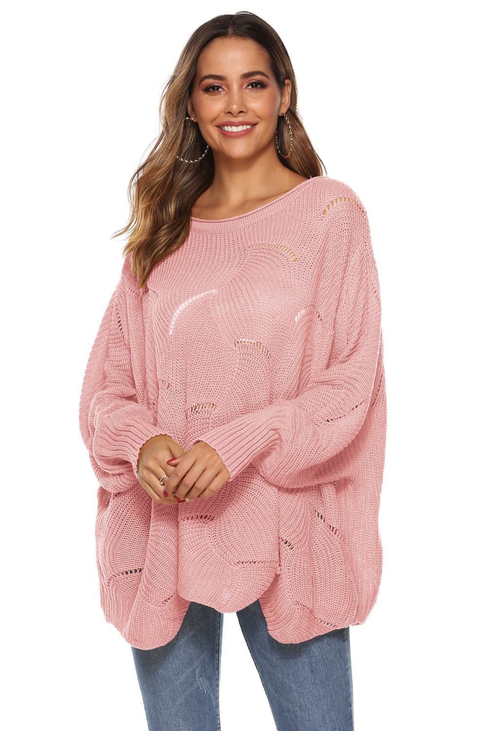 Honeybee Mumford's Round Neck Long Sleeve Openwork Sweater