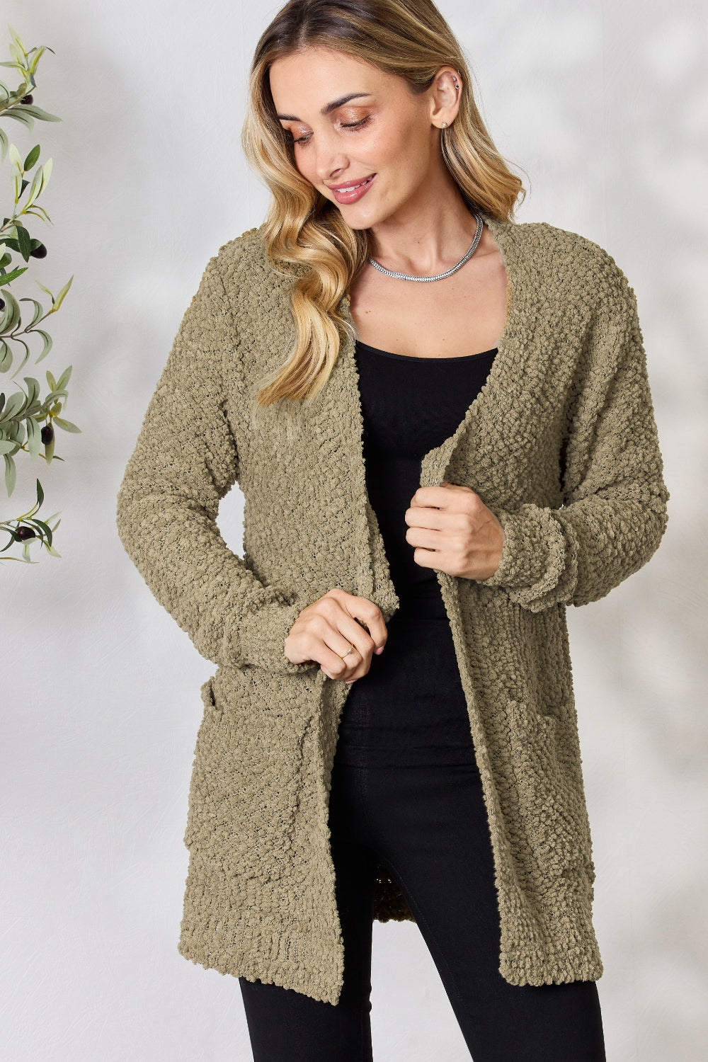 Honeybee Mumford's Falling For You Full Size Open Front Popcorn Cardigan