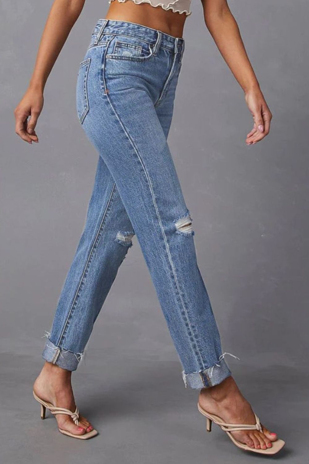 Honeybee Mumford's Distressed Raw Hem Straight Jeans with Pockets