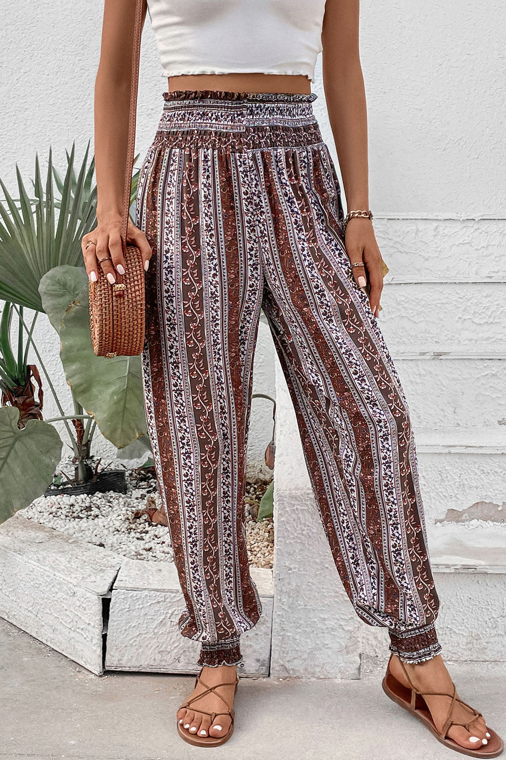 Honeybee Mumford's Smocked Printed High Waist Pants