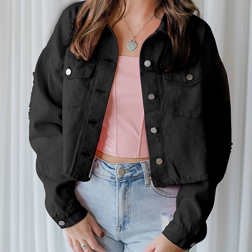 Honeybee Mumford's Distressed Raw Hem Dropped Shoulder Denim Jacket