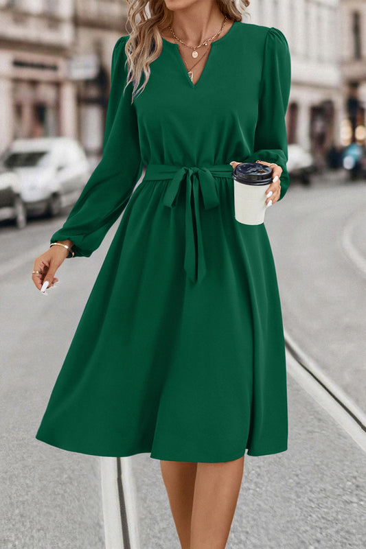 Honeybee Mumford's Tie Waist Notched Neck Long Sleeve Dress