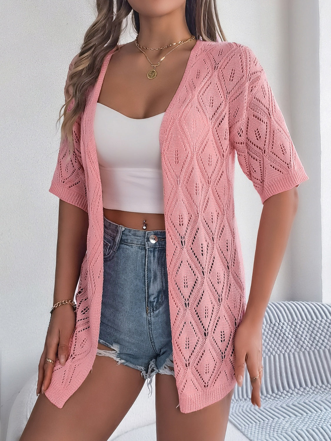 Honeybee Mumford's Openwork Open Front Half Sleeve Cardigan