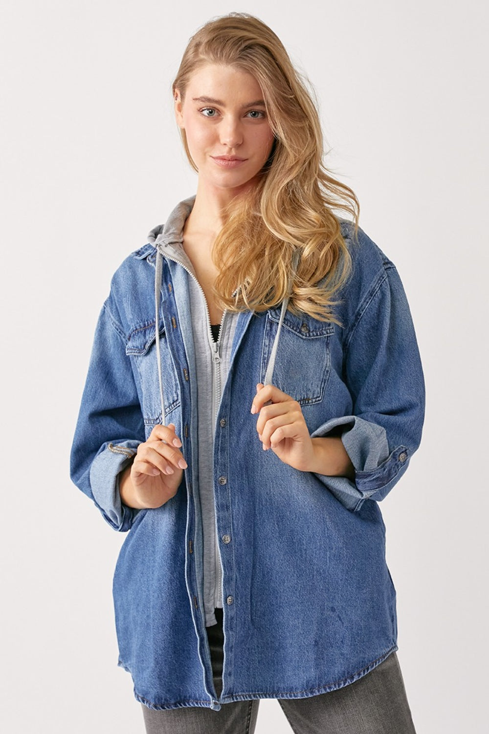 Honeybee Mumford's Zip Up Hooded Denim Shirt