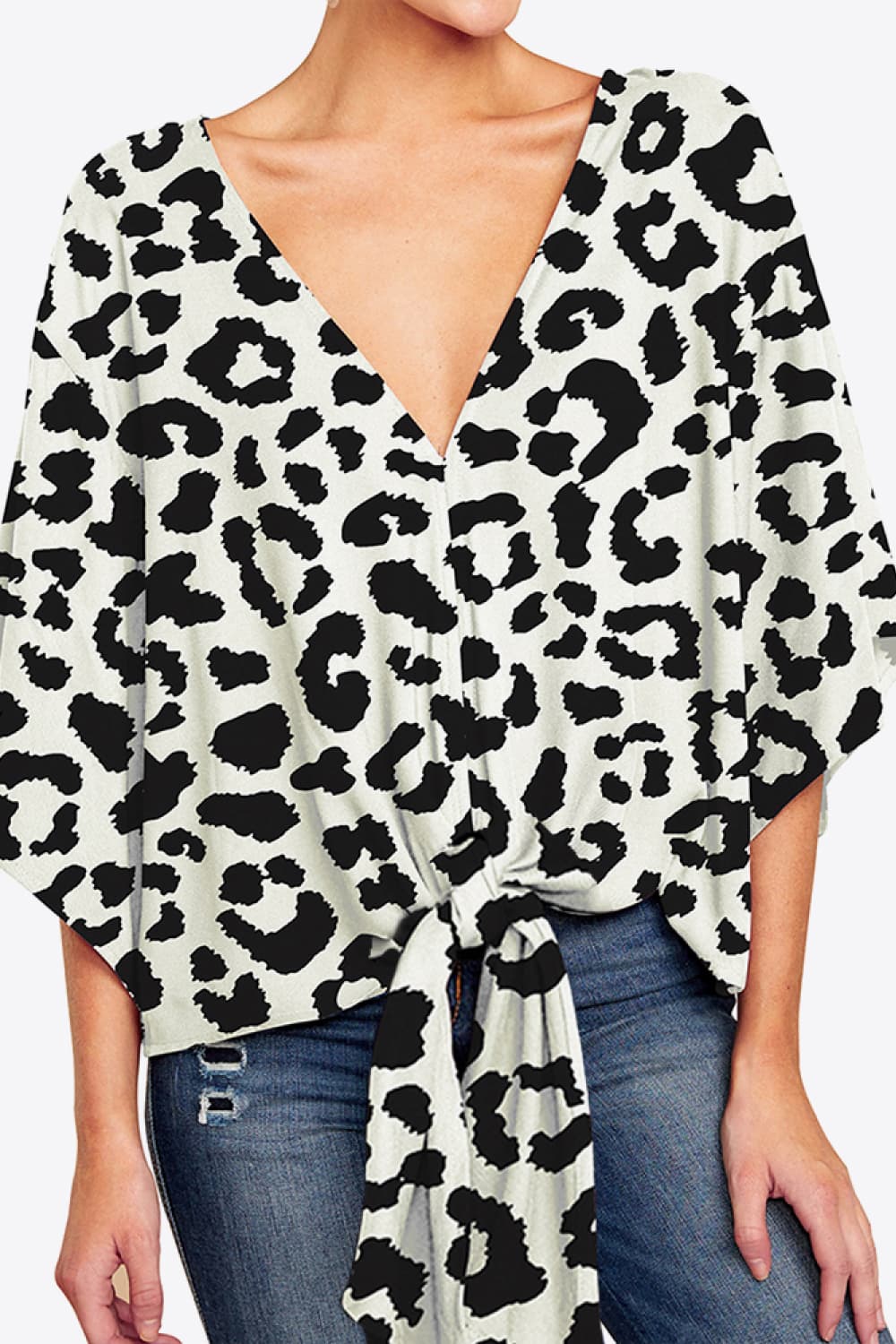 Honeybee Mumford's Printed Deep V Tie Hem Blouse