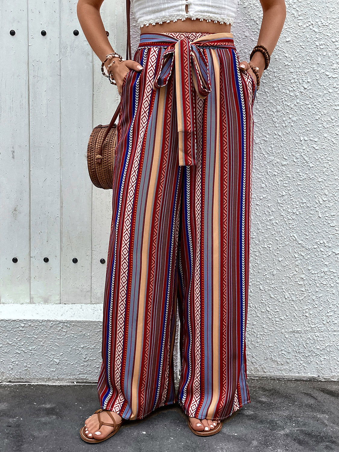 Honeybee Mumford's Tied Geometric Wide Leg Pants