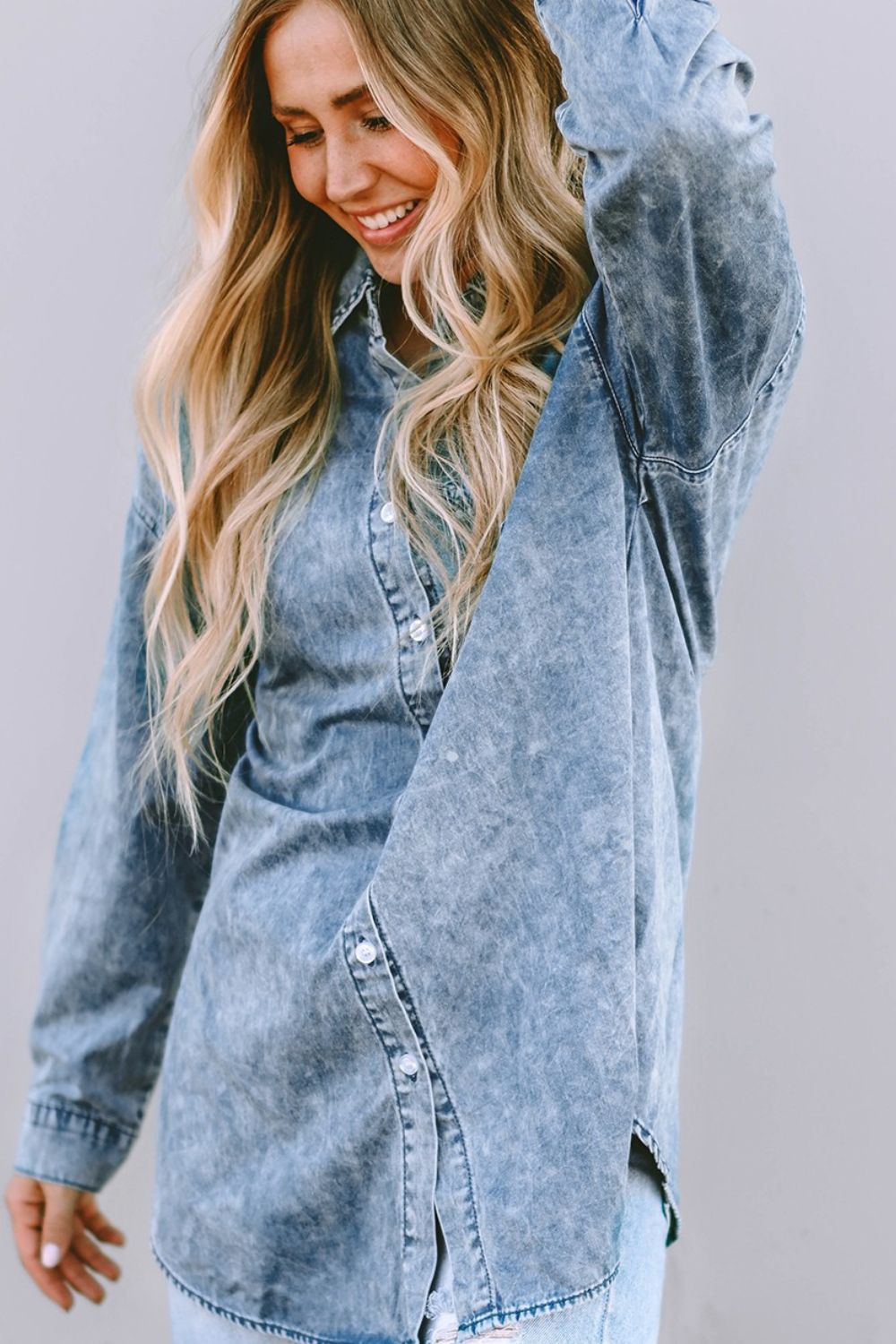 Honeybee Mumford's Button Up Dropped Shoulder Denim Top