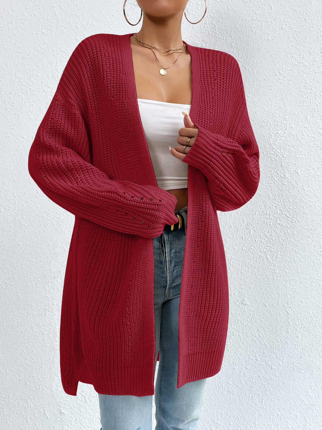 Honeybee Mumford's Open Front Dropped Shoulder Slit Cardigan