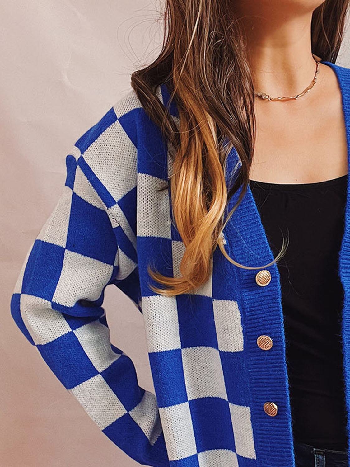 Honeybee Mumford's Checkered Open Front Button Up Cardigan