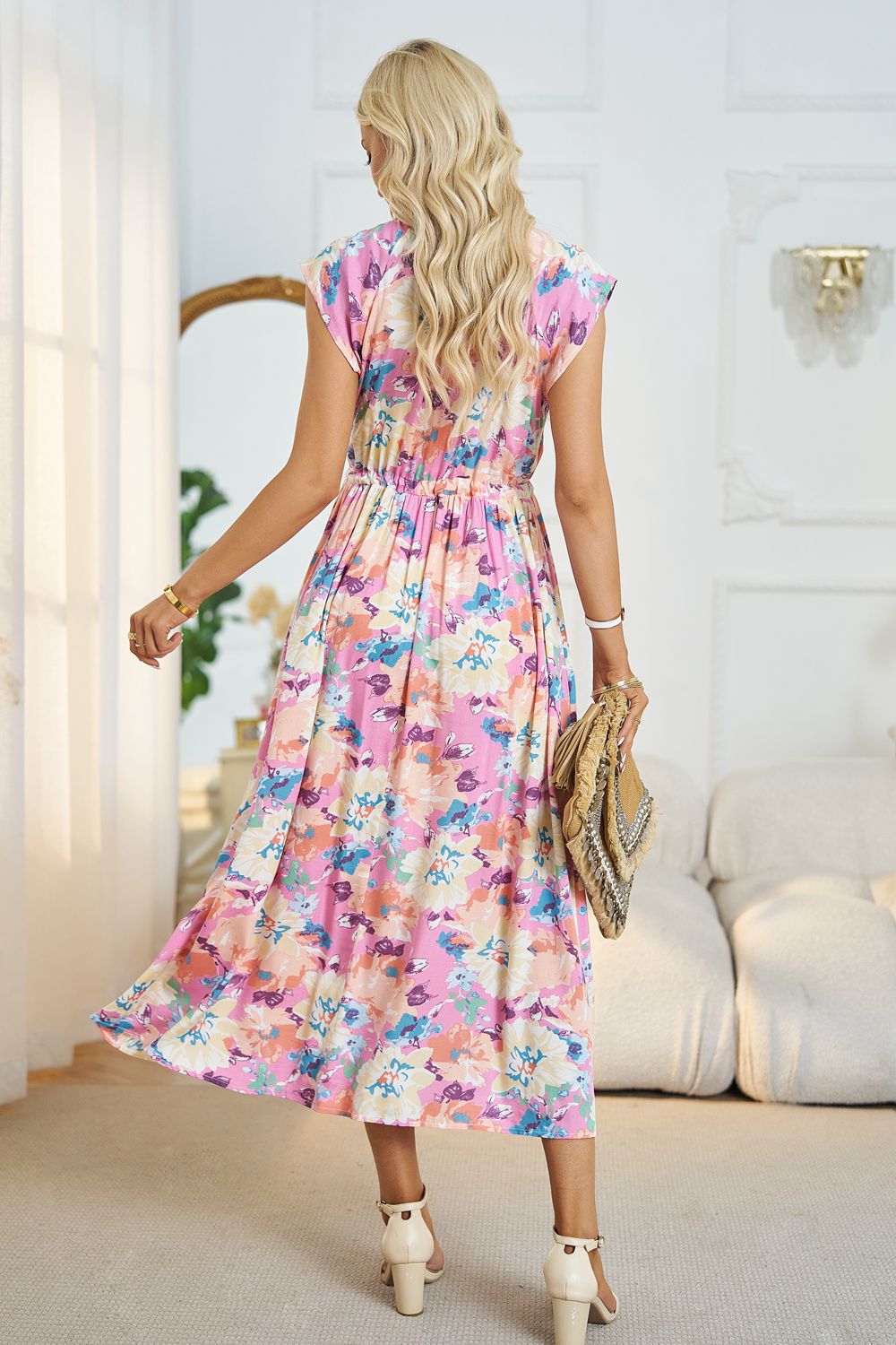 Honeybee Mumford's Floral V-Neck A-Line Midi Dress