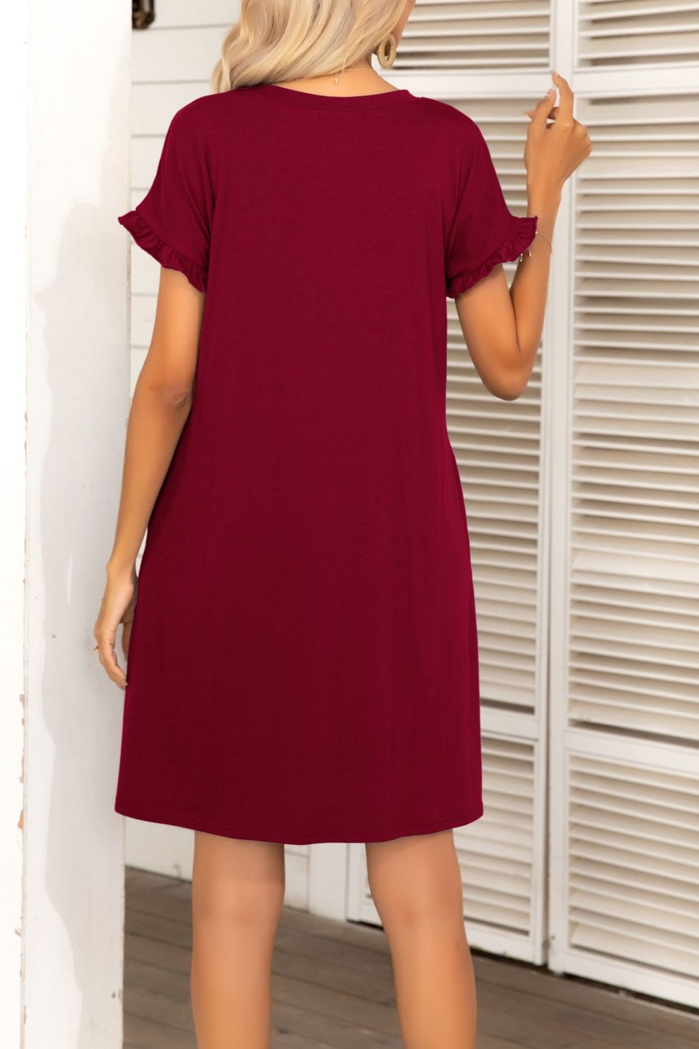 Honeybee Mumford's Flounce Sleeve Round Neck Dress with Pockets