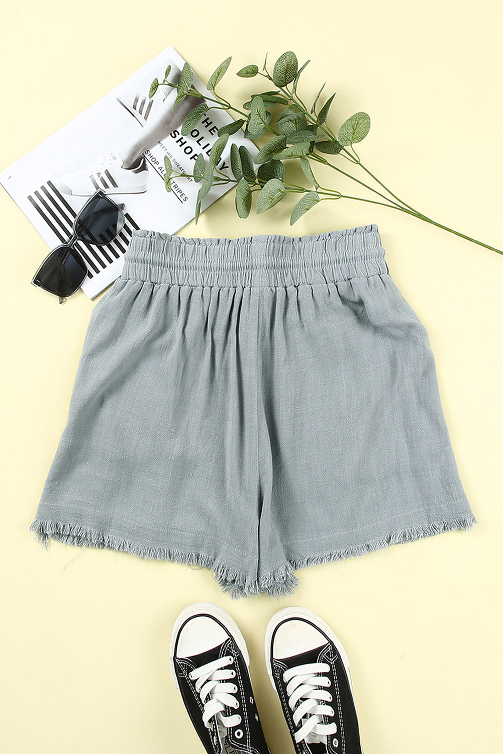 Honeybee Mumford's Gray Drawstring Frayed Edge Pocketed Shorts