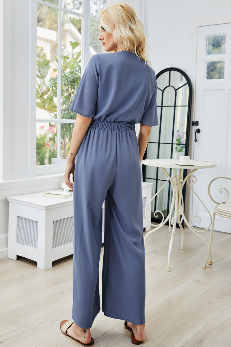 Honeybee Mumford's Tie Front Cutout Wide Leg Jumpsuit