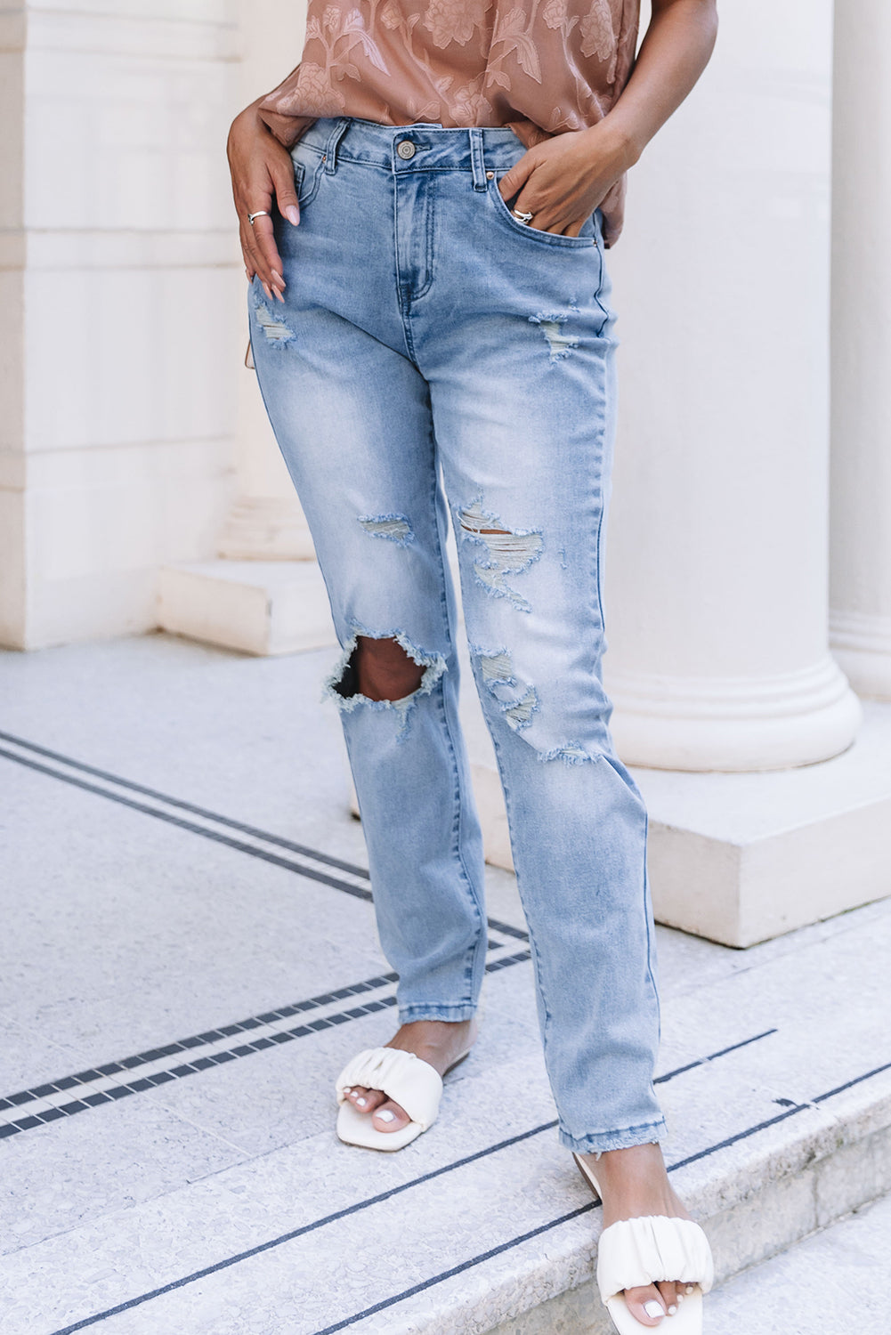 Honeybee Mumford's Light Blue Distressed Holes Straight Jeans