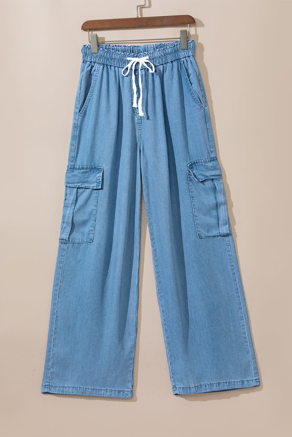 Honeybee Mumford's Sky Blue Drawstring High Waist Cargo Pocket Wide Leg Jeans