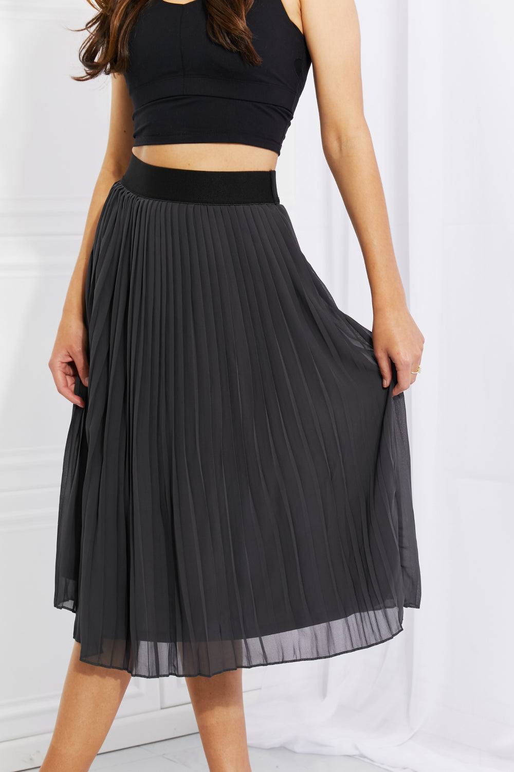 Honeybee Mumford's Full Size Romantic At Heart Pleated Chiffon Midi Skirt