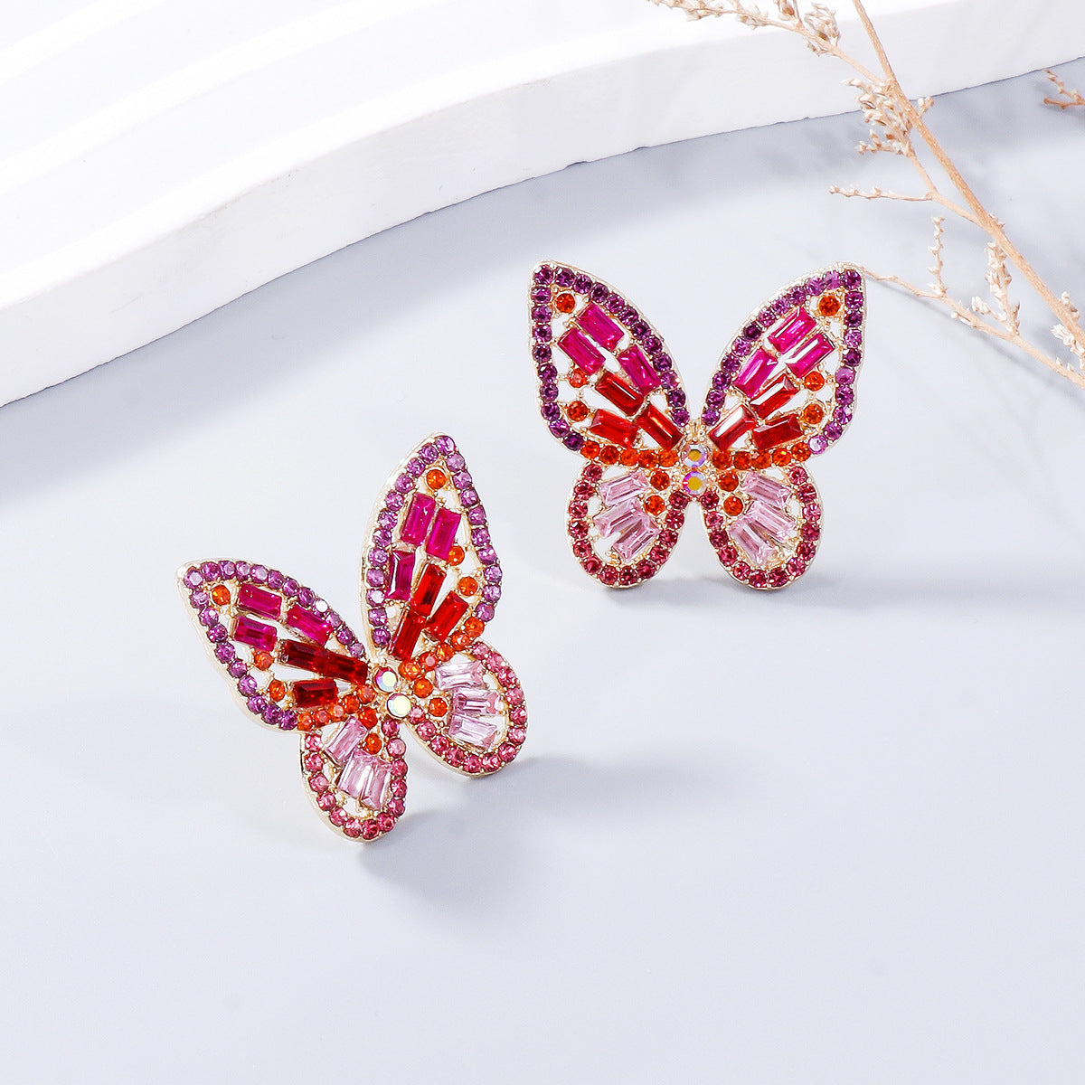 honeybee Mumford's Alloy Rhinestone Butterfly Earrings